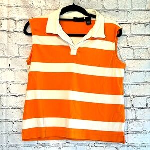 ⭐️ Good clothes orange & white stripe sleeveless Henley top women XL